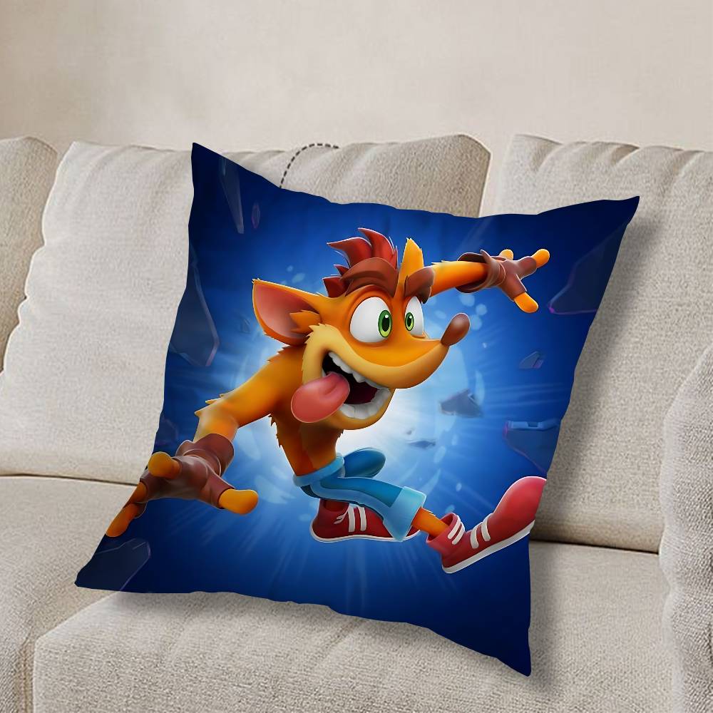Federa Cuscino Quadrata Stampa Double-Sided Peluche Corto Copricuscino per Divano Camera da Letto Comodino Arte Dispettosa di Crash Bandicoot