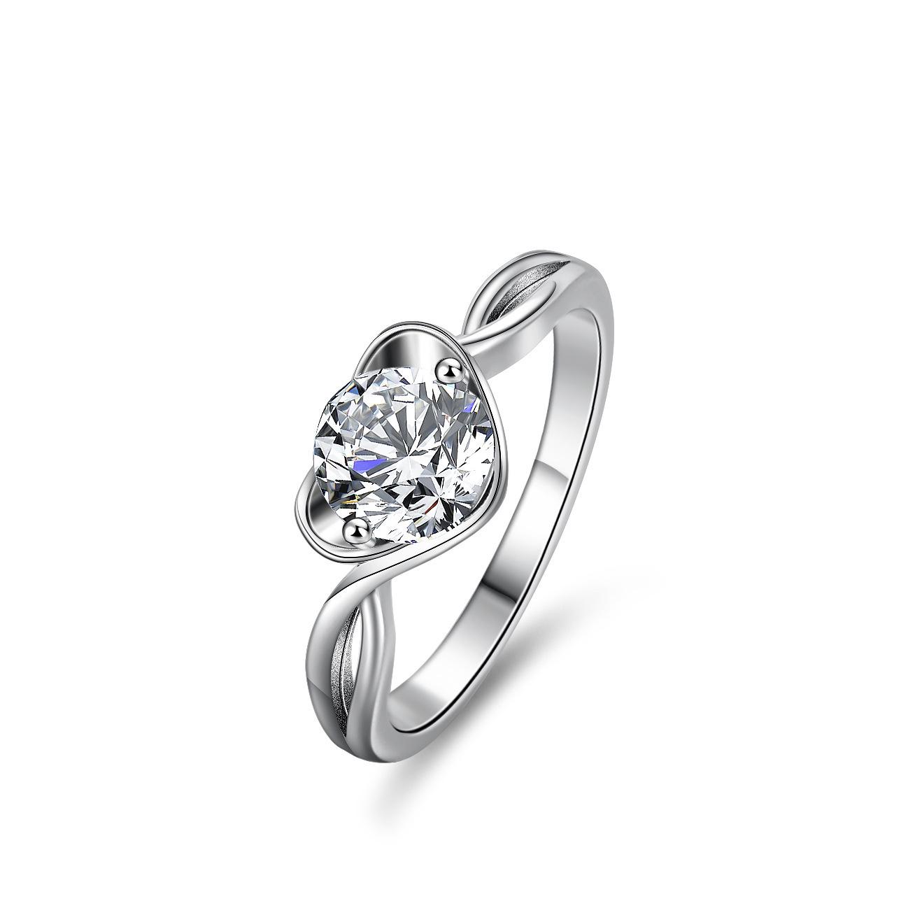 Heart-to-Heart S925 Sterling Silver & Moissanite Classic Proposal Ring Size 9