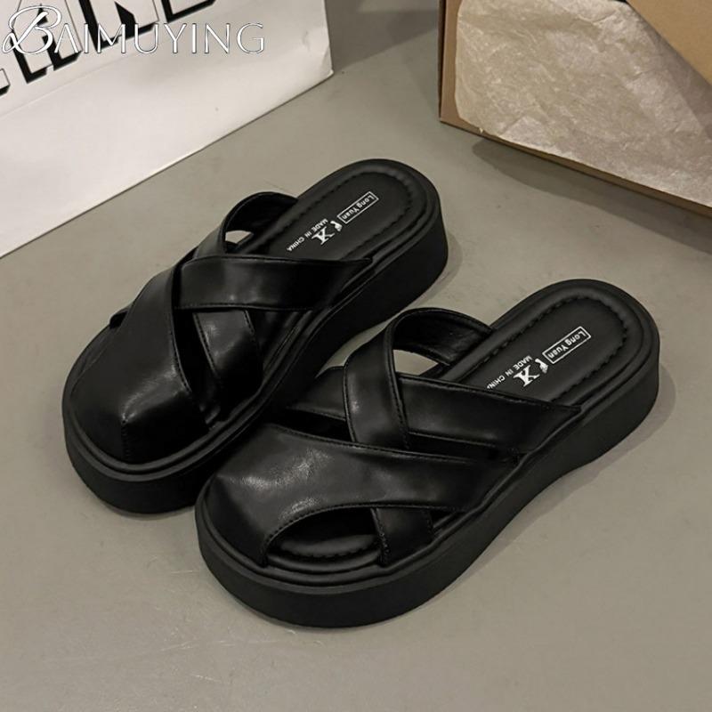 Fashion Platform Shoes Woman Mules Slippers Casual Women Flat Sandals Summer 2025 Trend Walking Comfort Soft Leather Sandalias De Mujer