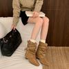 Height-increasing Retro Pointed Maillard Knight Trouser Boots New Belt Buckle Thick Heel Western Cowboy Short Boots