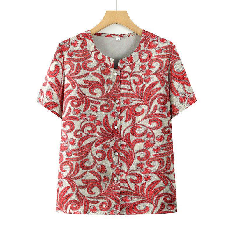 

Grandma s 2026 Summer Two-Piece Set: Short Sleeve Shirt & Thin Pants for Women XL (85-100 jin)