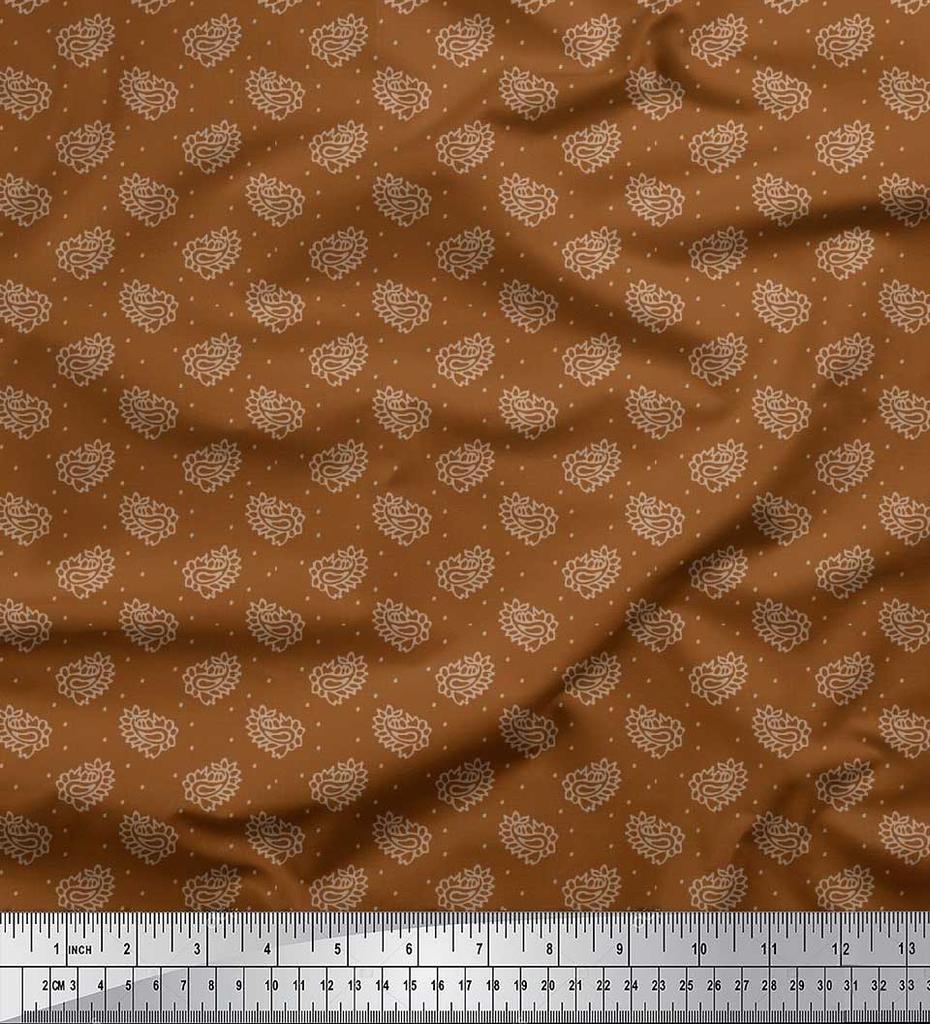 Soimoi Japan Crepe Satin Fabric Dot & Paisley Print Fabric by Metre 42 Inch