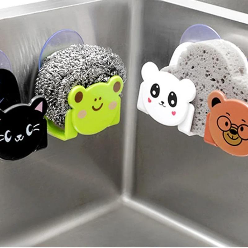 4pcs Holder Kitchen Sink Soap Rack Drainer Rack  Kitchen Suction Cup Sink Drain Rack Sponge Storage Bathroom Accessories
