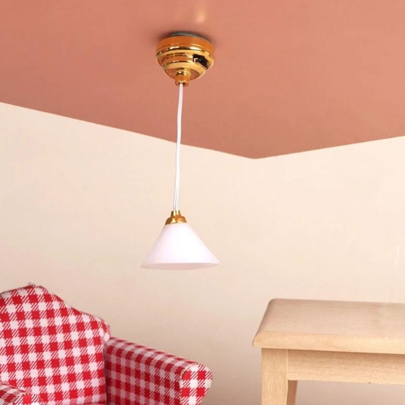 White Miniature Chandelier Light Dollhouses Small LED Light Dollhouse Furniture Lighting for Modern or Vintages Decors