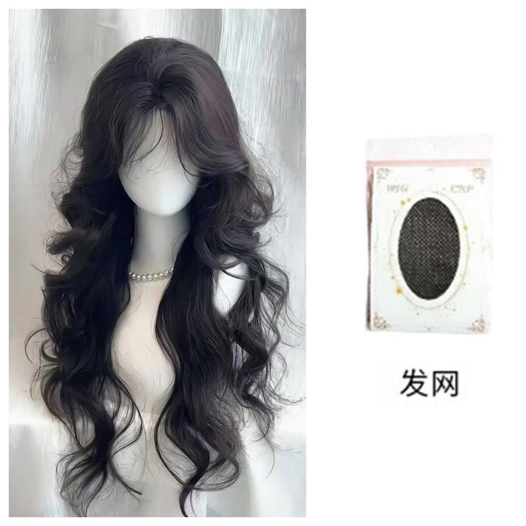 Lolita Black Wig for Women Long Wavy Hair 75cm Curly Wig with Bangs Cosplay Headband Wigs Synthetic Wigs for Daily Use