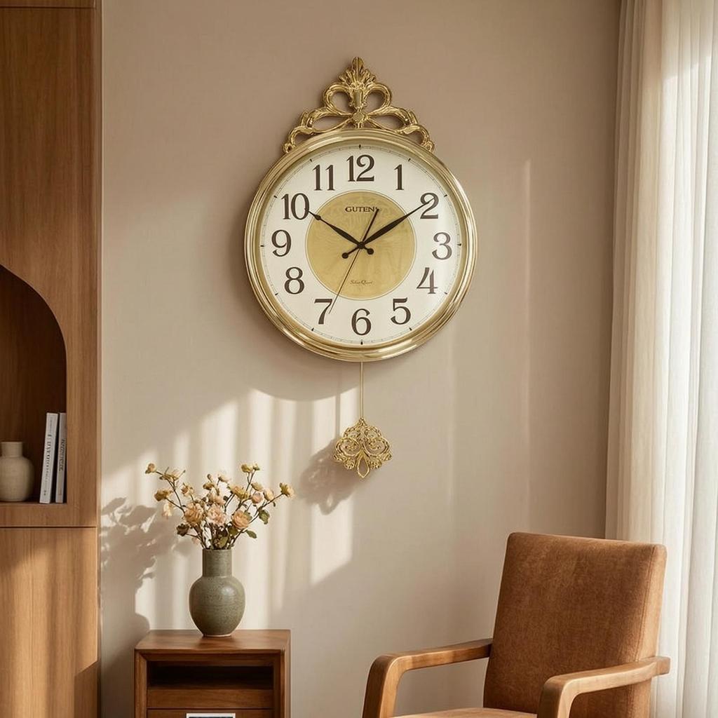 Luxury Wall Clock Pendulum Ornate Design Large Decorative Mural for Office