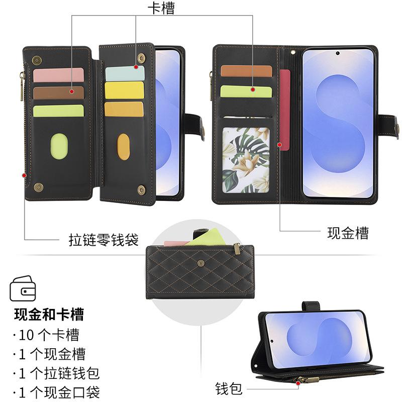 Fashion Embroidered Zipper Phone Case Wallet Leather Case for Samsung Galaxy S25 Phone Case