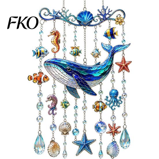 Tiffany-Glas-Stil Ornament Meeresbewohner Acryl-Fensteraufhänger, Buntglas Meeresschildkröte Wal Delfin Sonnenfänger Dekoration mit Kristallperlen &