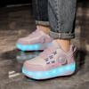 Kid's Roller Skates Removable Flat Charging LED Four Wheels Glowing Sports Shoes Pink Women's Glowing Sneakers