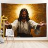 2D Jesus Open Arms Backdrop, Christ with Radiant Halo Photography Background, Christian Religious Banner