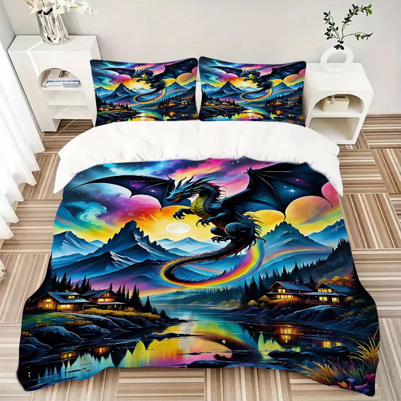3pcs bedding set Dragon Fantasy Includes 1 Comforter + 2 Pillowcases, Without Pillow Inserts, Soft Comfortable, Lightweight Breathable, Prin