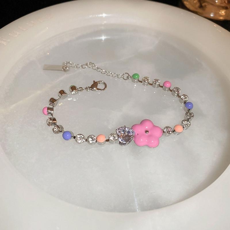 Crystal Beaded Necklace or Bracelets Adjustable Flower Charm Wrist Chain/Bangle Unique Statement Pieces for Girls Women