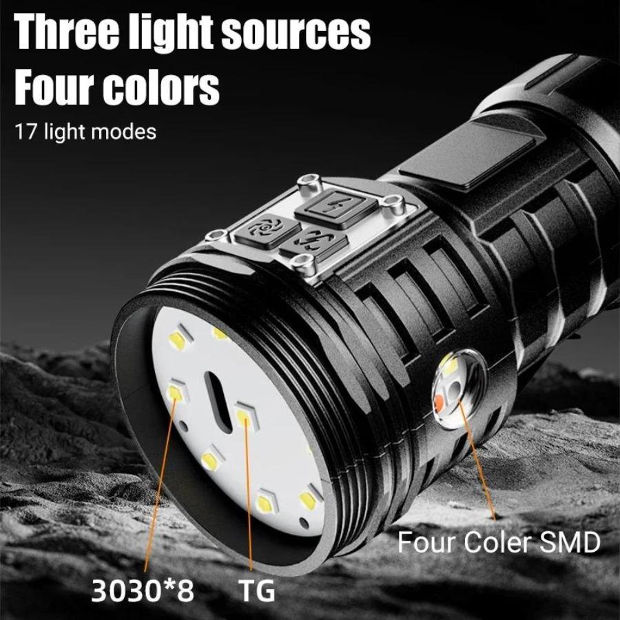 9LED Strong Light LED Flashlight TYPE-C Charging Torch with COB Light Portable LED Flashlight Outdoor for Home Emergency