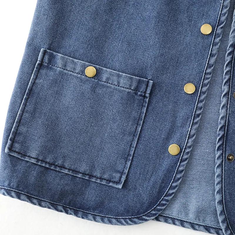 Dámská jarní/podzimní džínová vesta Oversized design Zeštíhlující bunda s kapsami