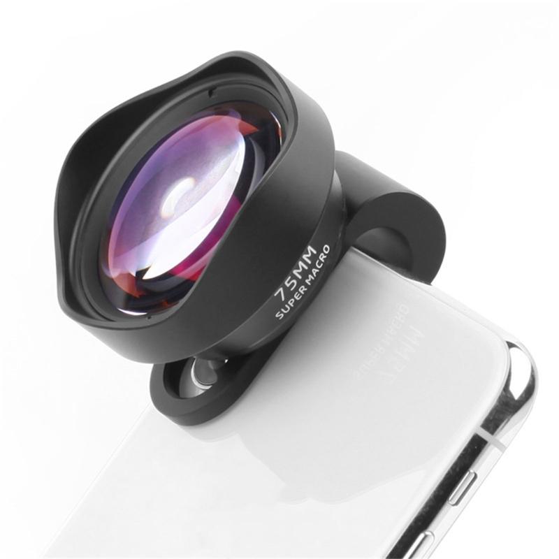 Profesionální 75mm Makro Objektiv DSLR Efekt Klipový Telefonní Objektiv Externí Teleobjektiv pro Většinu Chytrých Telefonů Černý