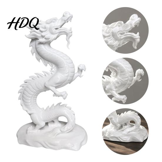PLA Dragon Statue 3D Printed Chinese Figurine Collectible White Statue Handmade Figurine Sculpture Feng Shui Decoration for Home Office