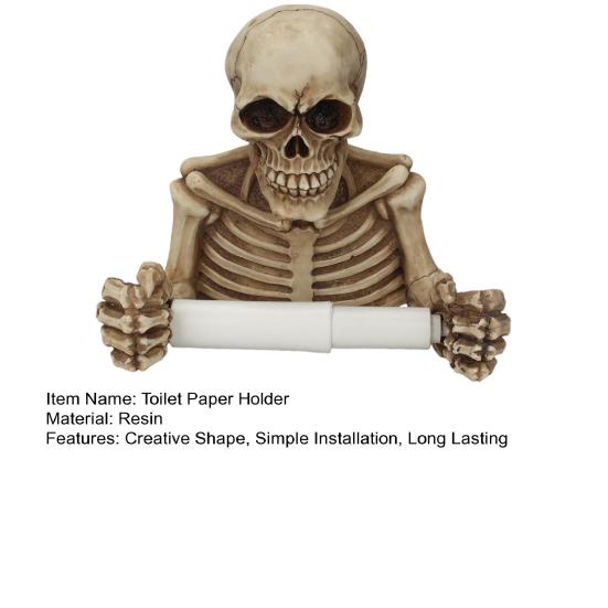 Creative Skull Toilet Paper Holder Wall Mount Paper Rack Simple Installation Halloween Skull Tissue Dispenser Bathroom Decoration