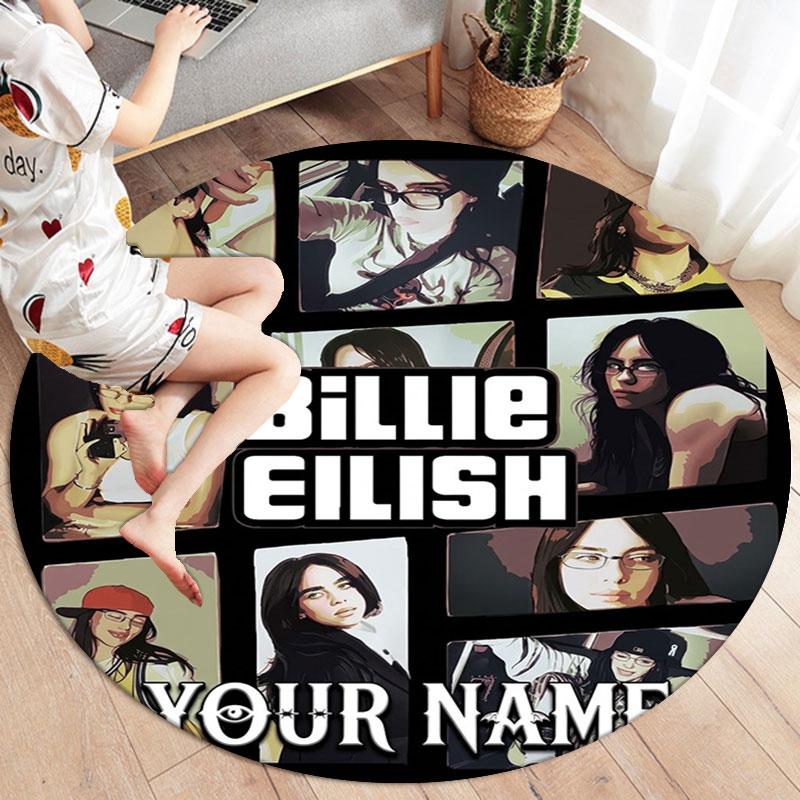 Billie Eilish Custom Name Round Area Rug,Carpet Rug for Living Room Bedroom Sofa Playroom Decor,Non-slip Floor Mat