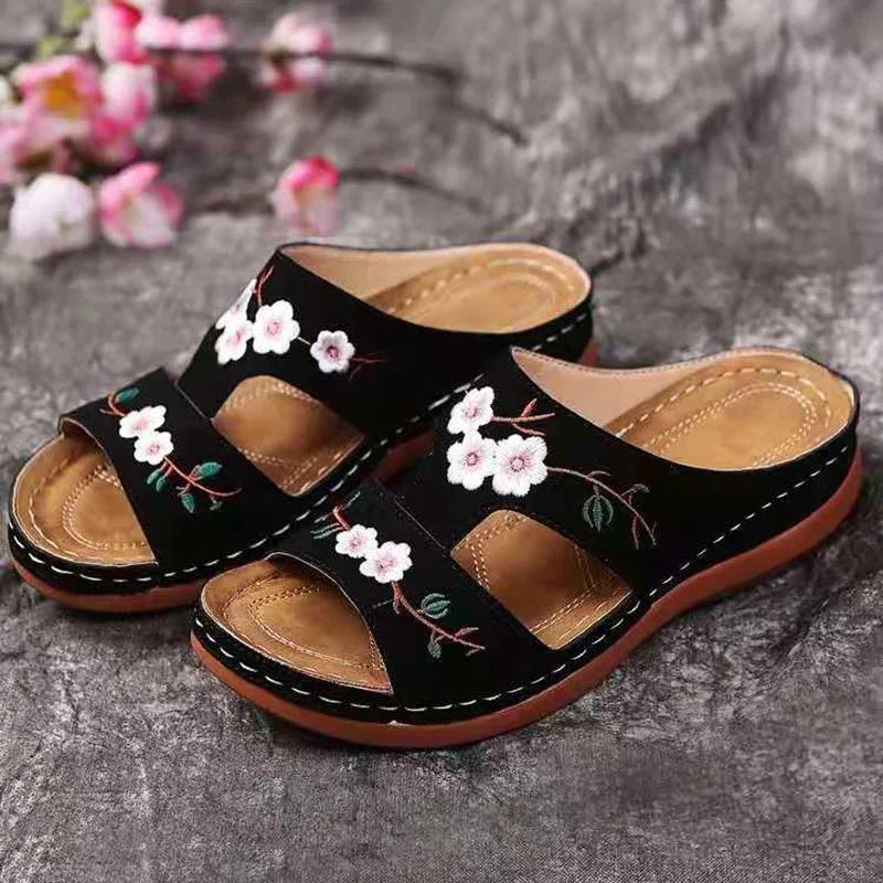 Fashion Rimocy Women's Wedges Slippers Summer 2025 Plus Size 43 Embroidery Sandals Shoes Woman Beach Casual Soft Sole Flip Flops Mujer