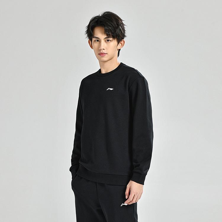 Li Ning Solid Color Loose Fit Drop Shoulder Pullover Long Sleeve Sweatshirt Unisex Sweatshirt Black AWDUG77-1