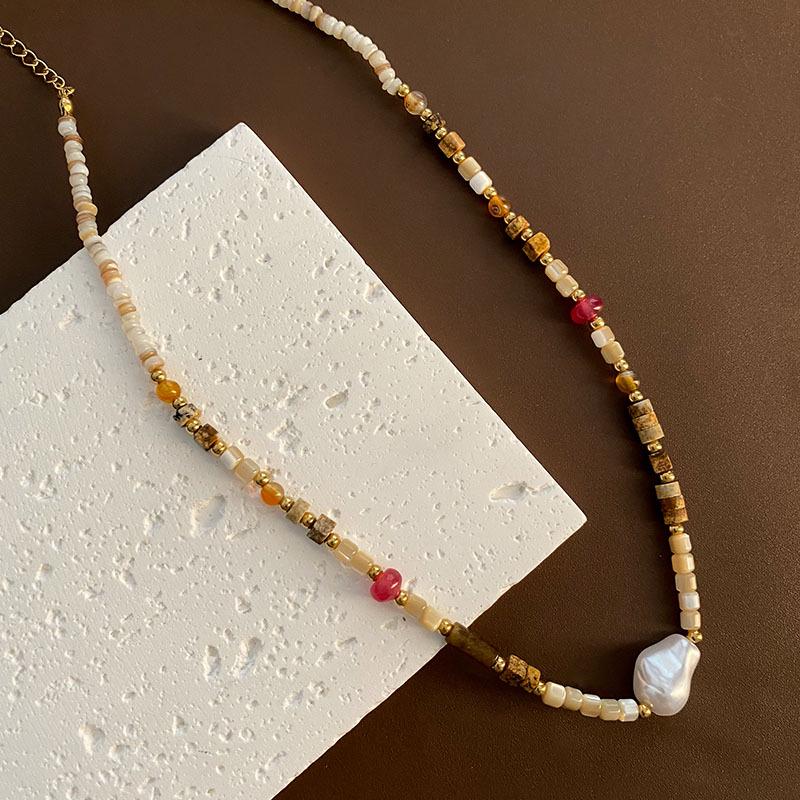 

Барочное ожерелье-чокер с подвеской из искусственного жемчуга и натурального камня - Винтажный стиль, Титановая сталь, Не выцветает, для женщин