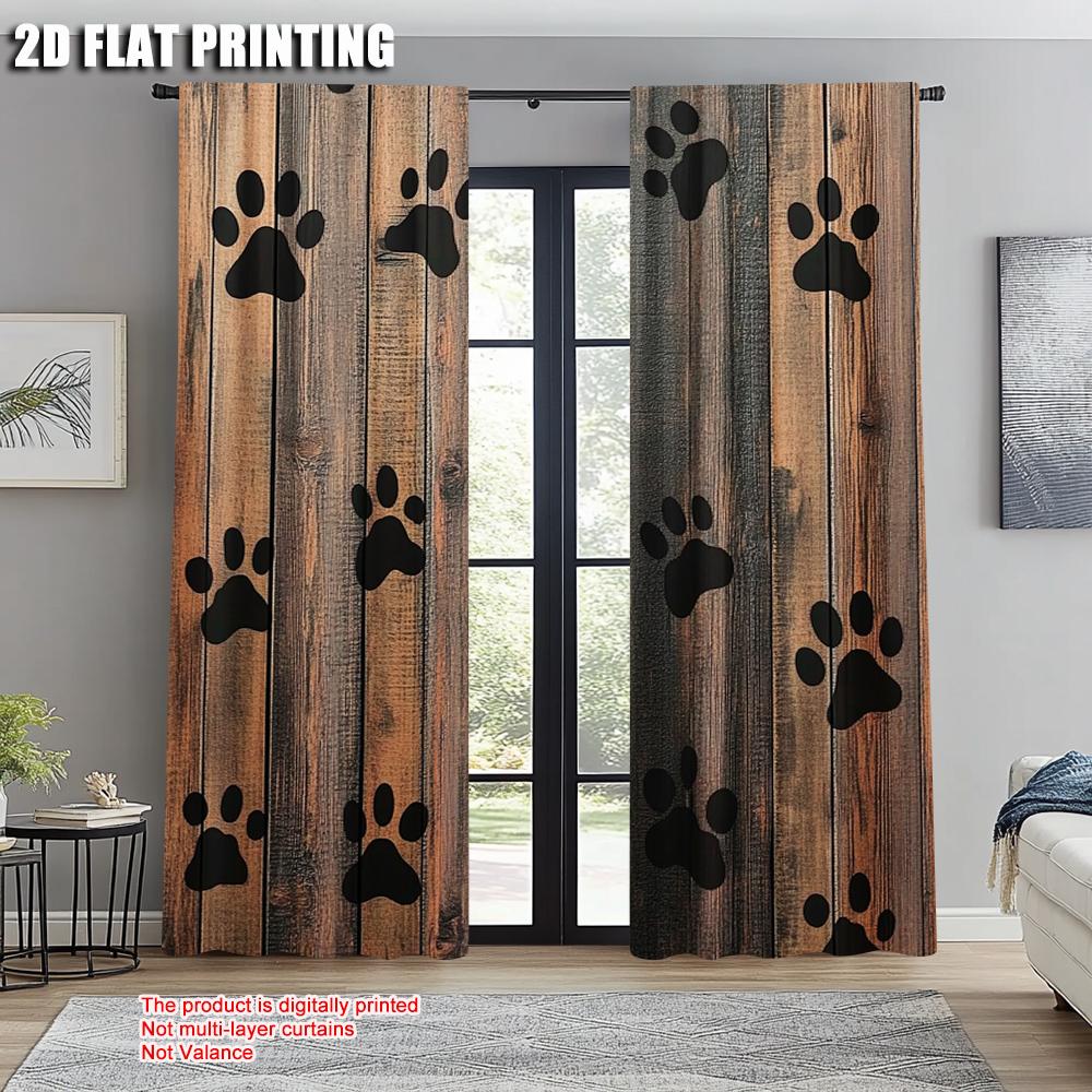 Set Of 2 Curtains Print Dog Paw Versatile Polyester Without Rod Art Deco Festive Bedroom Living Room Curtain With Sheer Perfect For