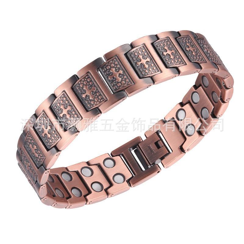 Adjustable Red Copper Magnetic Bracelet With Cross Design Vintage Style Geometric Mens Jewelry