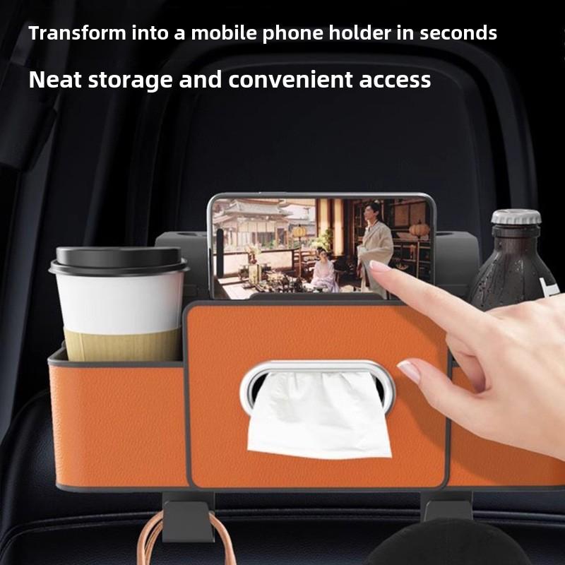 Car Seat Back Seat Leather Multifunctional Storage Box Car Tissue Box Storage Bag Water Cup Holder Hook Storage Box