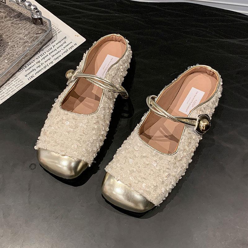 Flat Heel Bag Head Mary Jane Cool Slippers Women's 2025 New Sequined Buling Temperament Sandals with Skirt Half Slippers