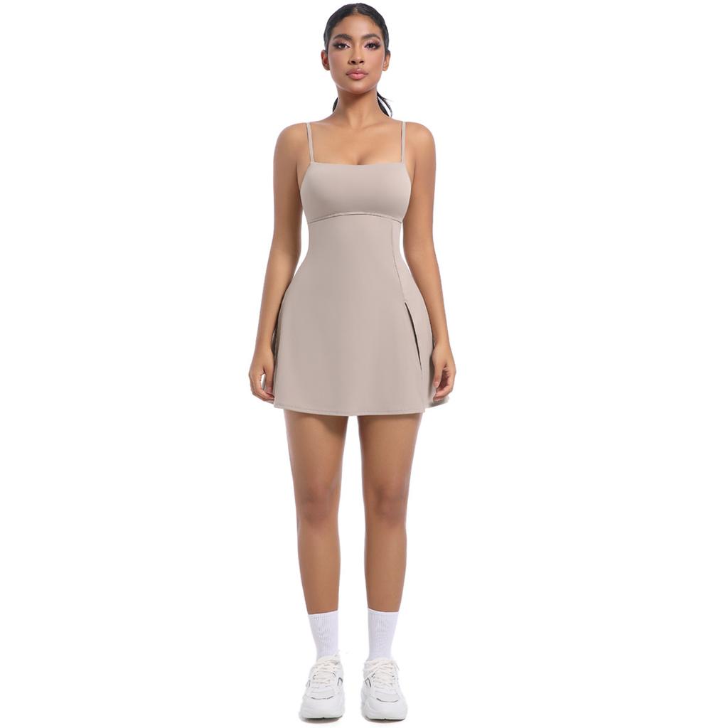 Anti Glare Base Sports Dress With Chest Cushion, Breathable Outdoor Golf Backless Camisole, Yoga Tennis Skirt For Women
