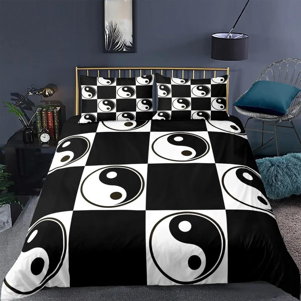 Yin Yang King Queen Duvet Cover Mandala Bohemian Bedding Set Retro Lotus Tai Chi Bagua Comforter Cover Chinoiserie Quilt Cover