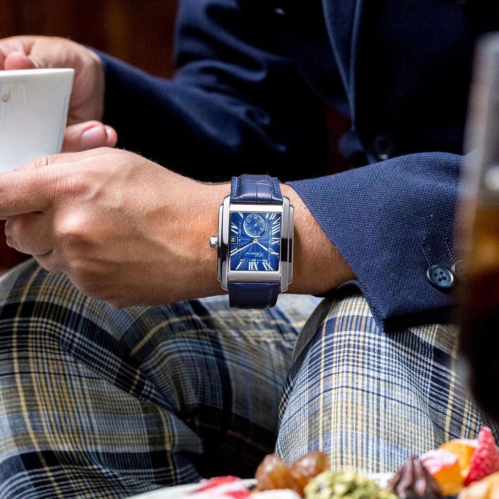 Douyin Trendy Square Quarzuhr mit Lederarmband – Marke Morning Dawn für Herren