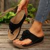 Large size flower wedge slippers women's new solid color retro herringbone slippers women