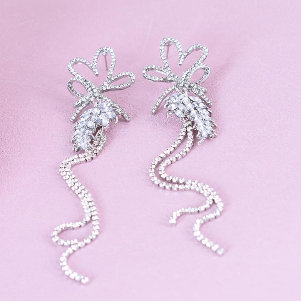 Crystal Tassel Earrings for Women - Elegant, Slimming, Bride & Wedding Dangles, Exaggerated Ear Jewelry
