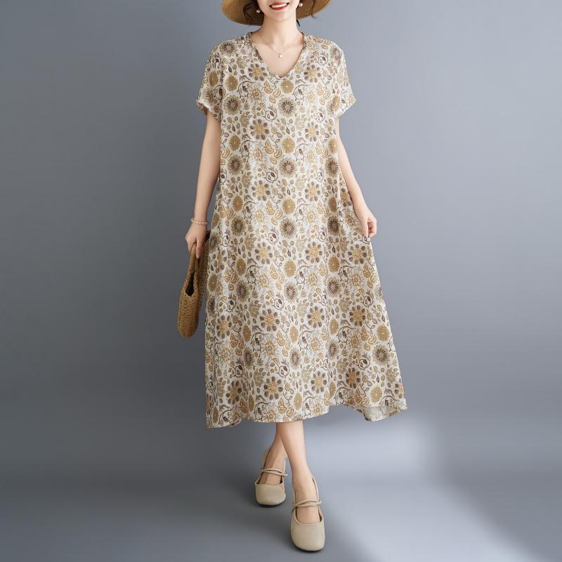 DIMANAF New 2026 Women Sundress Plus Size Summer Beach Long Dress Loose Casual Maxi Lady Floral Print Dress