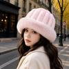 Faux Fur Brim Puffy Bucket Cap Vertical Texture Plush Trapper Hats Fluffy Winter Bonnet  Students