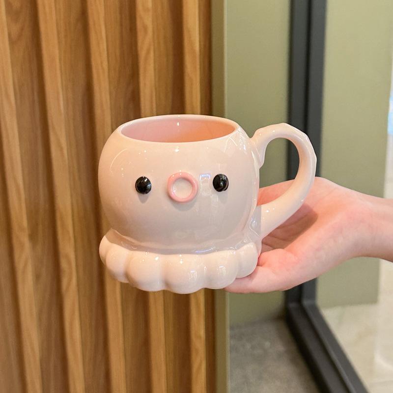 

Birthday gift for girlfriends, milk fufu cute octopus ceramic mug with lid, girls souvenir gift box 301-400ml