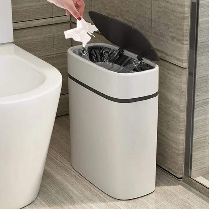 12L Smart Pressing Type Waste Bins Bathroom Parlor Kitchen Household Storage Bucket Toilet Waterproof Narrow Slot Trash Can