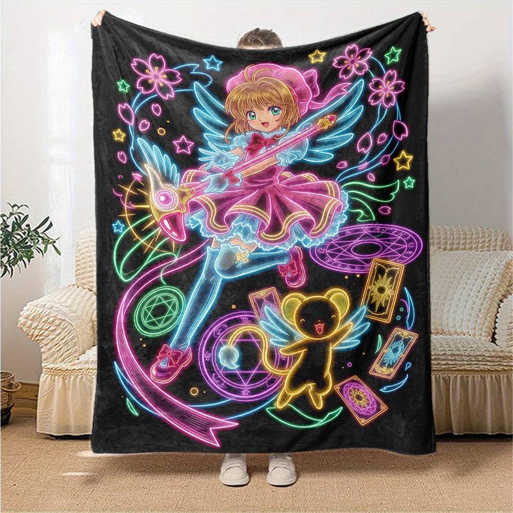 Sakura Kinomoto Print Flannel Blanket High Quality Warm Comfortable Cover for All Seasons Perfect for Gifts Home Decor