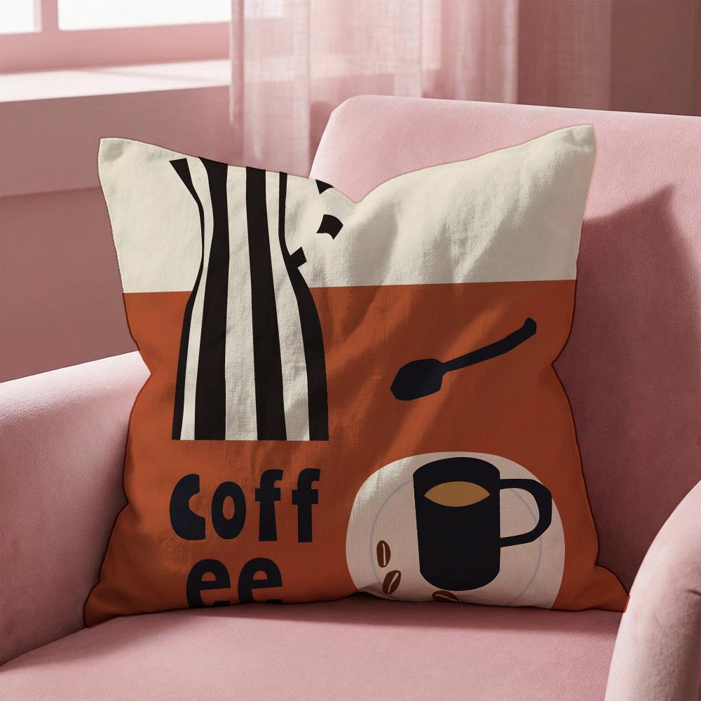 Creative Coffee Illustration Cushion Cover Multi-Scene Pillow Cover for Home & Car - Reversible, Soft & Durable for Daily Use