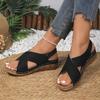 Summer new slope heel thick sole large size hollow light soft sole Velcro sandals women