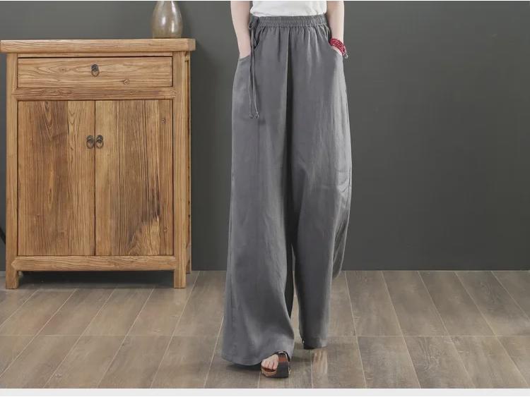Retro Weite Baumwoll-Leinen Hose mit Hohem Bund - Große Größen Damen Freizeitkleidung
