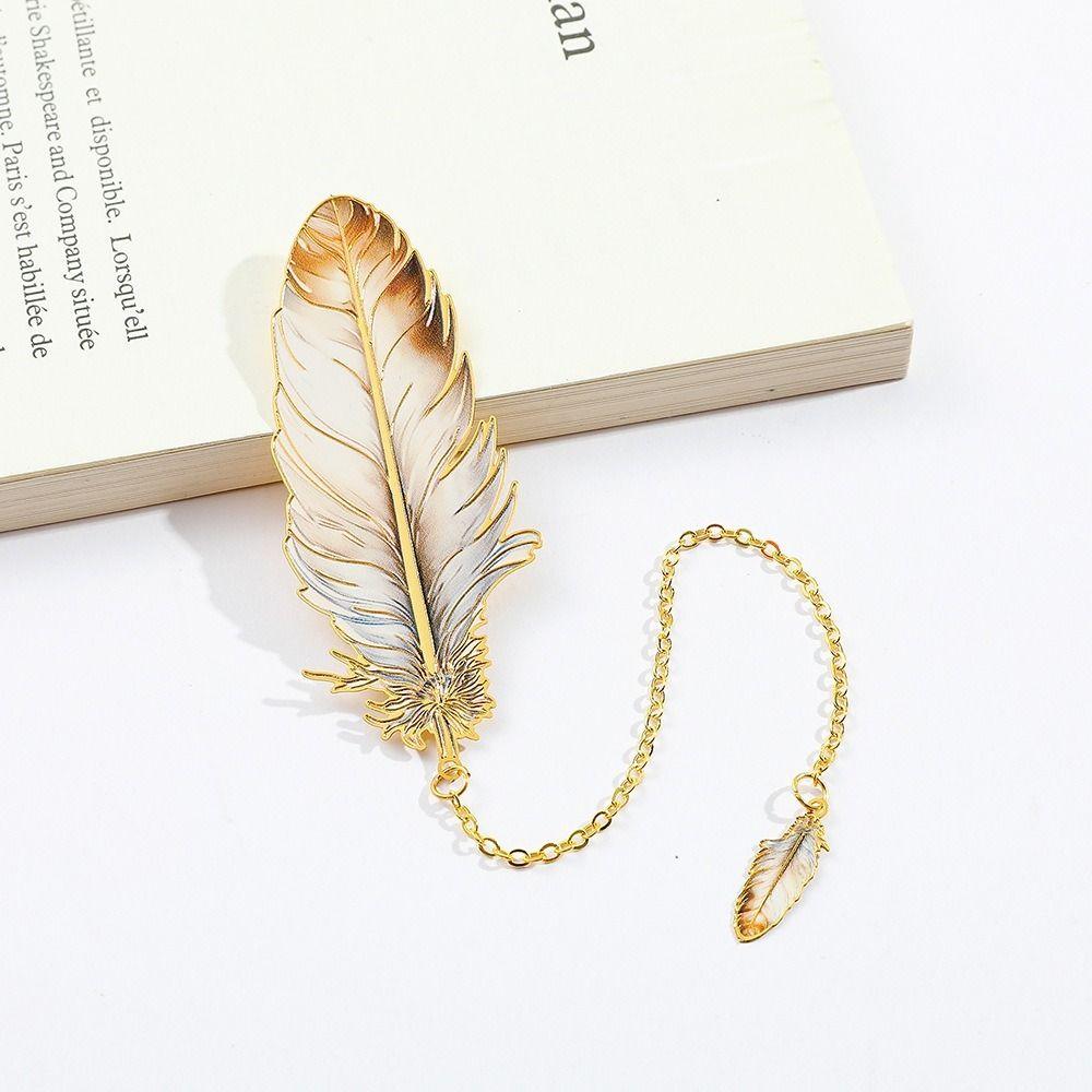 Feather Shape Metal Bookmark With Feather Pendant Pagination Mark  Book Lovers Writers Readers