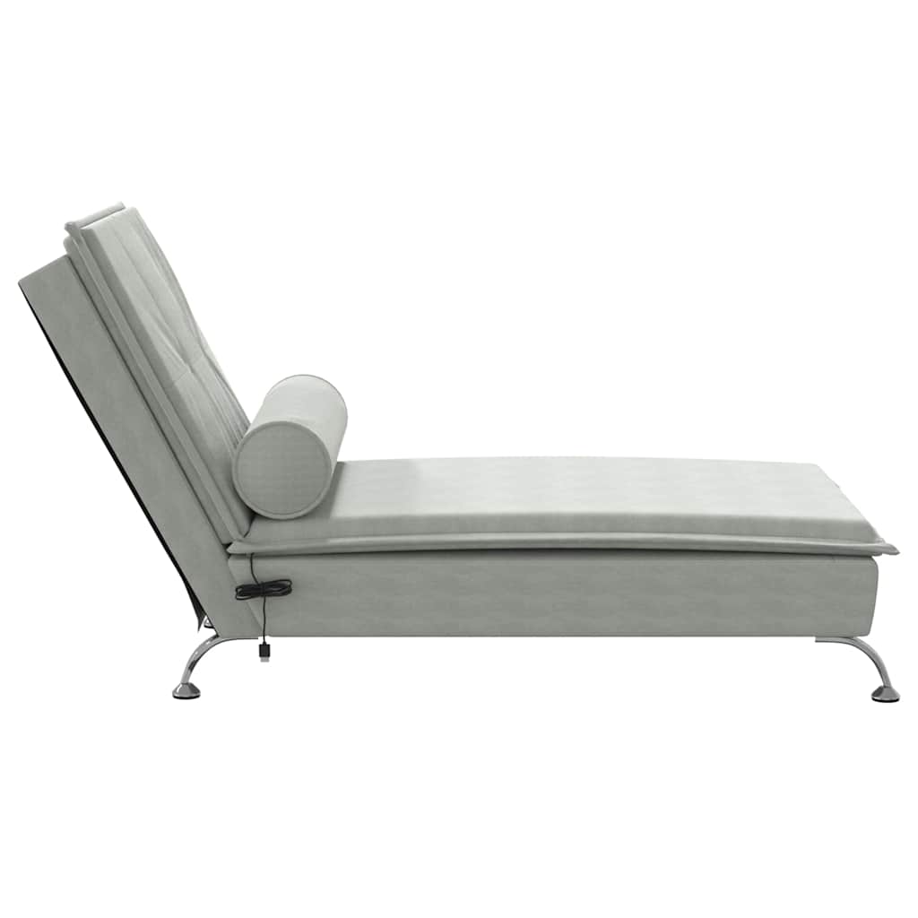 Massage Chaise Lounge with Neck Roll Light Grey Velvet