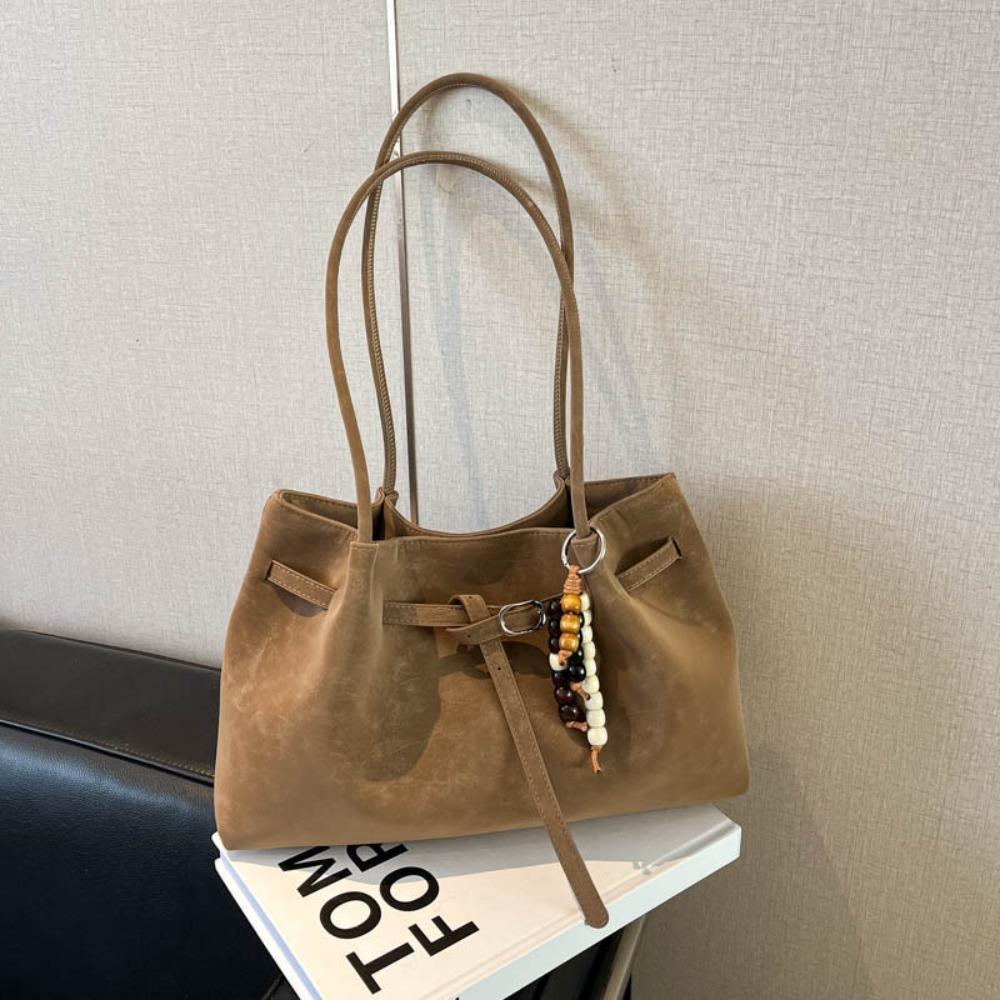 Suede/PU Leather Shoulder Bag Retro Elegant Handbag Available In 4 Colors Solid Color Commuting Tote Bag School/Travel/Work