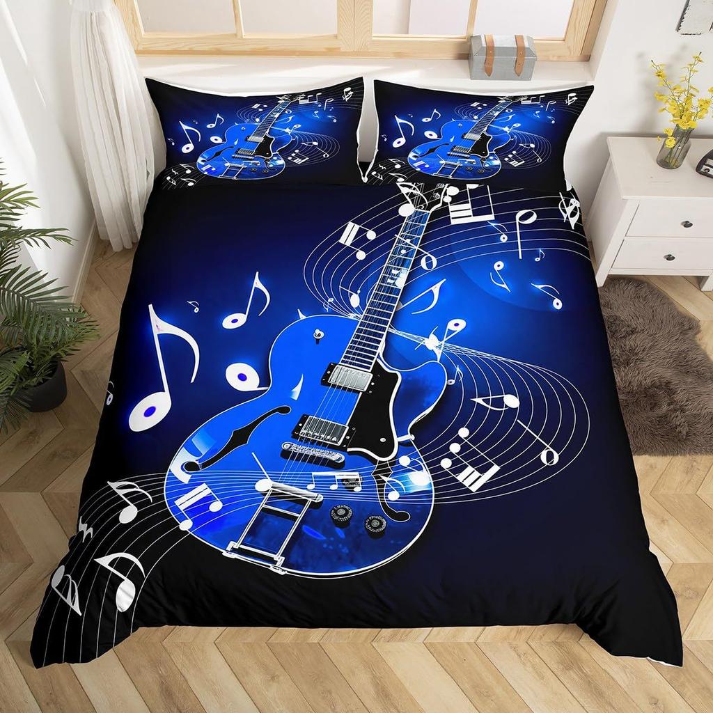 Music Guitar Duvet Cover Digital Printing Set Bedding Decorative Quilt Cover Pillowcase Three-Piece Set