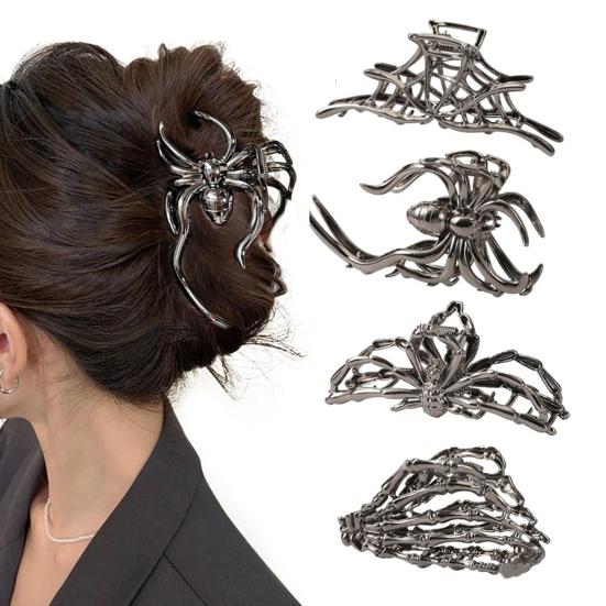 4Pcs Halloween Hair Claws Black Spider Web Skeleton Hand Bat Shape
