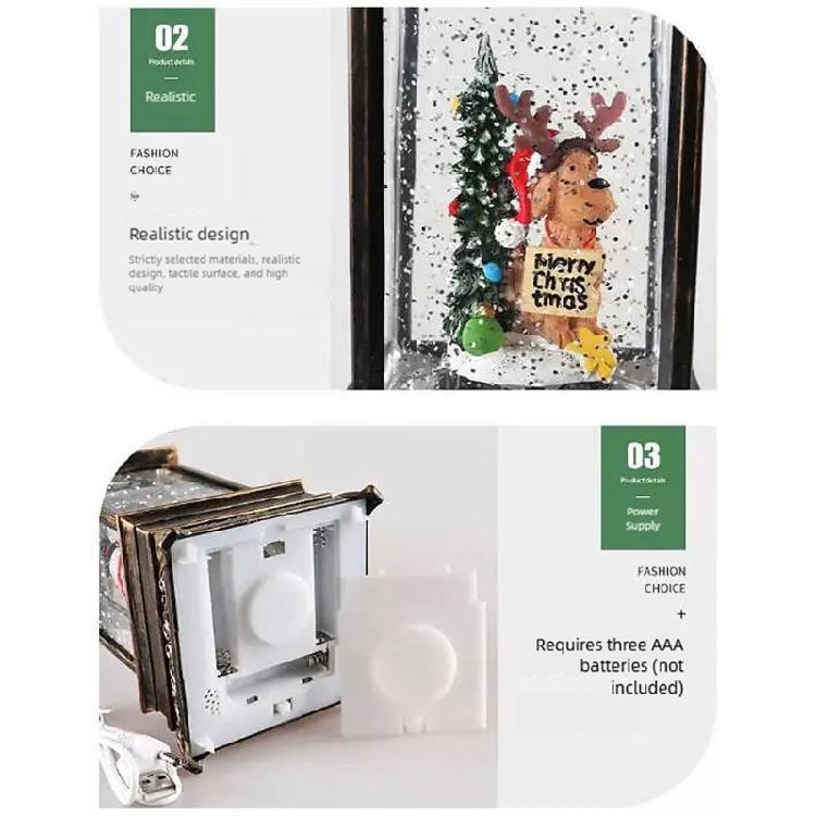 Christmas Theme Snow Globe Lanterns with Snow Scene And Melodies Battery Operated Clear Desktop Shelf Mantels Decors