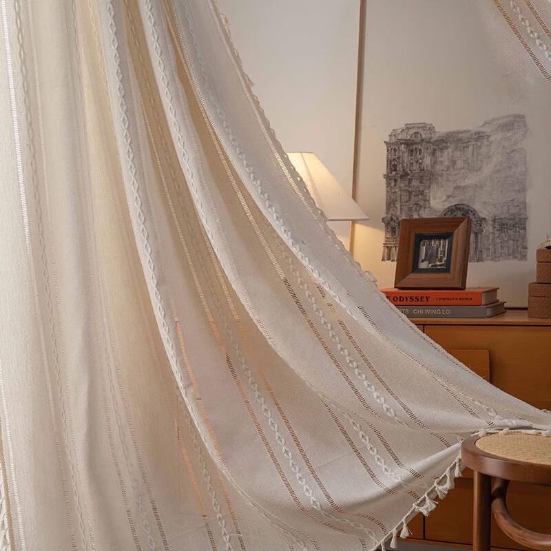 Embroidered Stripe Semi-Blackout Rod Pocket Curtain