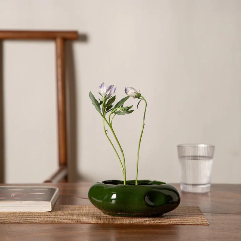 Japanese Ceramic Flower Pots Sword Mountain Stoneware Handmade Flower Arrangement Fixed Base Flower Pots Home Decoration